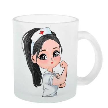 Imagem de Caneca Vidro Jateada Enfermagem enfermeira trabalho profissao