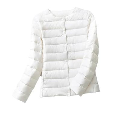 Imagem de Niiyyjj Casaco feminino ultraleve com plumas de pato fosco, quente, feminino, parca, jaquetas femininas, Branco, G