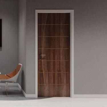 Imagem de Porta de Madeira 210x90cm Espessura 3,5cm Mmc Eucaplac Frisada Tivoli Eucatex Noce Ebano