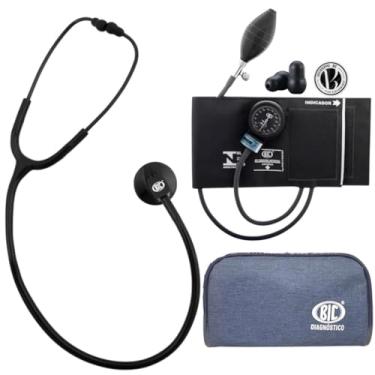 Imagem de Kit Enfermagem Acadêmico Preto Bic Estetoscópio Unisson Standard + Esfigmomanômetro Aparelho de Pressão Fecho de Contato