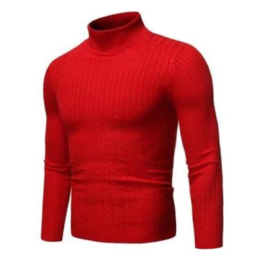 Imagem de Dressnu Suéter masculino de malha com gola rolê, Vermelho, G