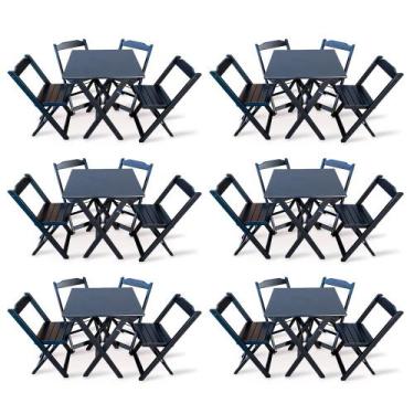 Imagem de Kit 6 Conjunto Com Jogo De Mesa 70X70 Com 4 Cadeiras Dobráveis - Preto