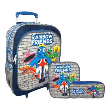 Imagem de Kit Mochila Escolar Rainbow Friends Azul Babão Rodinhas G