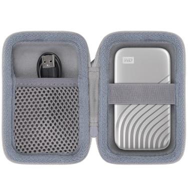 Imagem de Aenllosi Capa rígida de viagem compatível com disco rígido externo Western Digital My Passport 500 GB/1/2/4 TB, bolsa portátil para unidades de estado sólido WD e cabo USB (apenas capa, cinza)