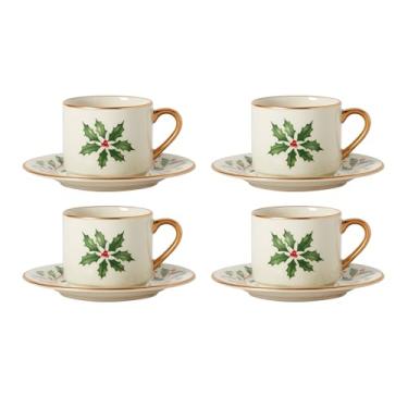Imagem de Lenox 894178 Conjunto de 4 peças de xícara de café expresso e pires para férias, louças de Natal, hospedagem