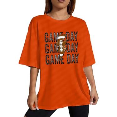 Imagem de Camisetas femininas de beisebol PKDong Game Day com letras engraçadas estampadas casuais domingo, camisetas estampadas divertidas para verão, Laranja, M