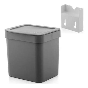 Imagem de Lixeira Cozinha 4,7L Com Suporte Fixação Parede Suspensa