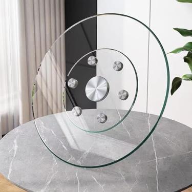 Imagem de Mesa de jantar giratória de vidro Lazy Susan - Mesa giratória Lazy Susan com assistência giratória, bandeja de servir de vidro giratória para tampo de mesa, placa de vidro temperado grande e