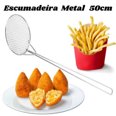 Imagem de Escumadeira Peneira para Fritura - 50 cm - Modelo Industrial - Batata Pastel Salgados Coxinha - Grande - Metal - PANAMI