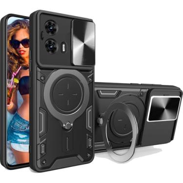 Imagem de Ephoou Capa protetora para Motorola Edge 50 Fusion com suporte de anel magnético, capa resistente à prova de choque de grau militar resistente com capa de lente de câmera deslizante para Motorola Edge