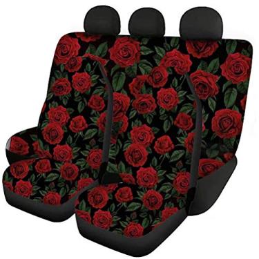 Imagem de Capas de assento de carro rosa vermelha GOSTONG conjunto completo 8 peças - capas de assento frontal + capa traseira traseira + capa de banco inferior traseira, decoração de acessórios automáticos