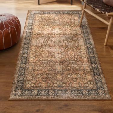 Imagem de Morebes Tapetes vintage laváveis à máquina, boho 7,5 x 12,5 cm para entrada, tapete macio e desgastado para dormitório com estampa floral interna para cabeceira, cozinha, hall de entrada, sala de