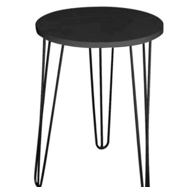 Imagem de Mesa Apoio Redonda Mdf 45Cm Pé Ferro Metal Preto