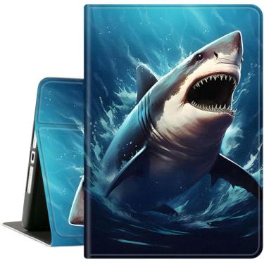 Imagem de Capa para tablet Samsung Galaxy Tab A7 10,4 polegadas 2020 modelo SM-T500/T505/T507, capa fina de couro PU leve com despertar/hibernar automaticamente, tubarão no mar