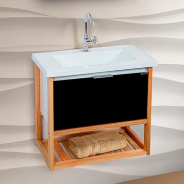 Imagem de Gabinete Toucador Para Banheiro Deck Cuba Inclusa 58cm Branco E Preto