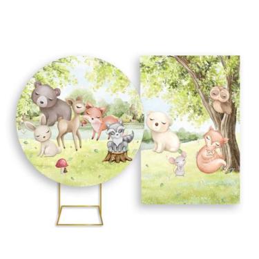 Imagem de Painel De Festa Redondo 1,50x1,50 + Painel Vertical 1,50x2,20 - Bosque