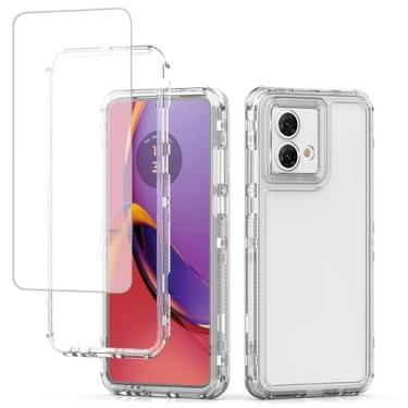 Imagem de Ueokeird Capa para Moto G84, Motorola G84 XT2347 com protetor de tela de vidro temperado, capa protetora de 3 camadas transparente para celular para Motorola Moto G84 5G transparente