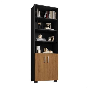 Imagem de Estante Para Livros Preto Livreiro Com 2 Portas Pequenas - Móveis Leão