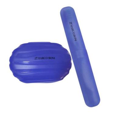 Imagem de Kit com 1 Saboneteira e 1 Porta Escova Dental - Marco Boni, Azul (oval