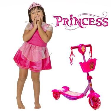 Imagem de Kit Brinquedo para Meninas Patinete Cestinha + Fantasia - DM Toys