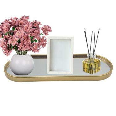 Imagem de Bandeja Decorativa de Vidro Multiuso Oval - FWB, Dourado