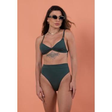 Imagem de Biquini Top Alcinha Calcinha Hot Pant Cintura Alta - Diluxo, GG, Verde