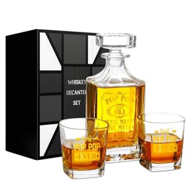 Imagem de Onebttl Conjunto de decantadores de uísque Pop Pop Gifts 750 ml com tampa e 2 copos de uísque para licor, burbon, uísque, melhor conjunto de presente para o Natal, Dia dos Pais – Man Myth Legend