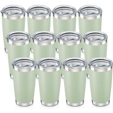 Imagem de Orebigo Copo de 590 ml com tampa Copos isolados de aço inoxidável copos a vácuo de parede dupla a vácuo com revestimento em pó Caneca de viagem mantém as bebidas frias e quentes, verde artemísia,