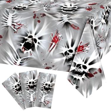 Imagem de Teenyyou 3 Pack Halloween Skeleton Tablecloth Plastic Scary Halloween Tablecloth Party Decorations Disposable Bloody Zombies Table Cover Backdrop 108 x 54 Inch for Halloween Horror Party Supplies
