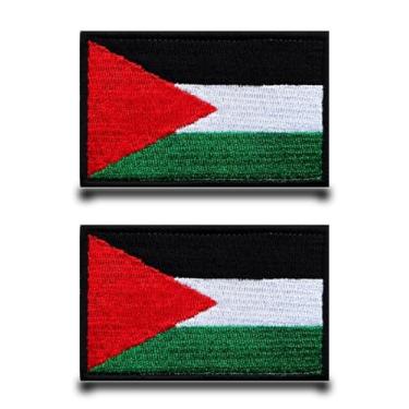 Imagem de 2 peças de emblema da bandeira da Palestina, emblema tático militar com gancho e laço bordado palestino do Oriente Médio para mochilas, colete, bolsas militares, roupas, chapéus, etc