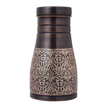 Imagem de Garrafa de cabeceira de cobre puro para benefícios de saúde Ayurveda – Capacidade – 1 litro (33,81 onças líquidas) (padrão floral)