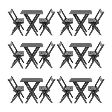 Imagem de Kit 6 Jogos De Mesa Aparador Bar Dobrável Com 2 Cadeiras Em Madeira Maciça - Preto - Preto