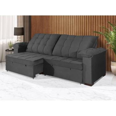 Imagem de Sofá Retrátil e Reclinável 2,90m Canadá ESTILO ESTOFADOS - Sude Veludo cor "Cinza"