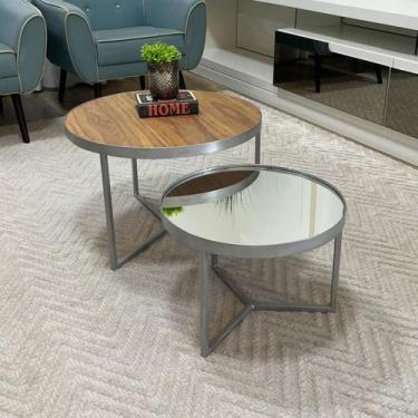 Imagem de Conjunto Mesa de Centro Redonda Dallas Amadeirado com Espelho - BELI H