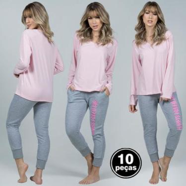 Imagem de Kit 10 Pijama Conjunto Longo Moda Inverno Calça Jogger Moletom Confort