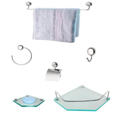 Imagem de Kit Para Banheiro Topázio Premium Vidro Sextavado Incolor - VSA