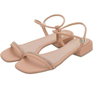 Imagem de Sandália Salto Pequeno Feminina - Tira c/ Detalhe em Strass - Angela S