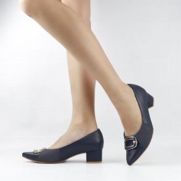 Imagem de Scarpin Salto Bloco Fivela Couro - USAFLEX, New blue, 38