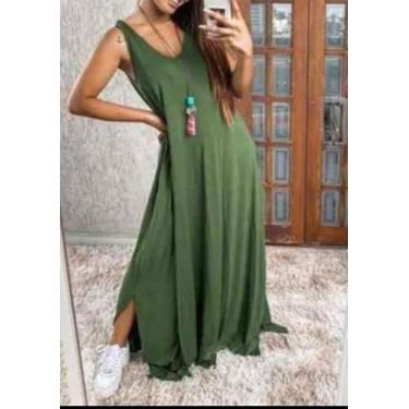 Imagem de Vestido longo regata - Reginaconfeccao, Verde militar, GG