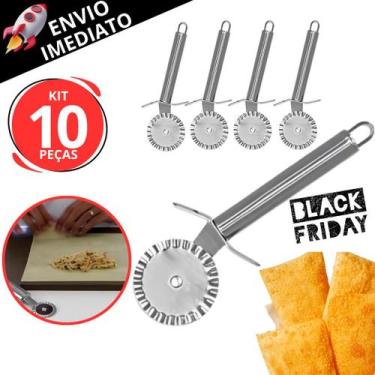 Imagem de Kit 10 Cortador de Pastel Carretilha em Inox Massas Pizza Resistente F