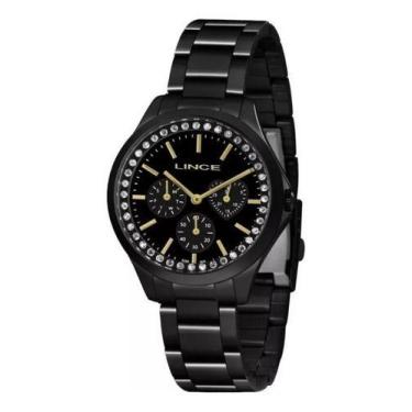 Imagem de Relogio Feminino Lince Preto Cronógrafo Com Pedras Original