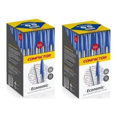 Imagem de Kit 2 Caixas Caneta Esferográfica Azul Atacado 100 Unidades - Compacto