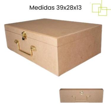 Imagem de Maleta Retangular em MDF Cru Fecho e Alça Metal Dourado Unitária - Exp