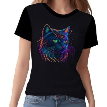 Imagem de Camisa Camiseta Estampada T-shirt Face Gato Neon Felino 1 - Enjoy Shop