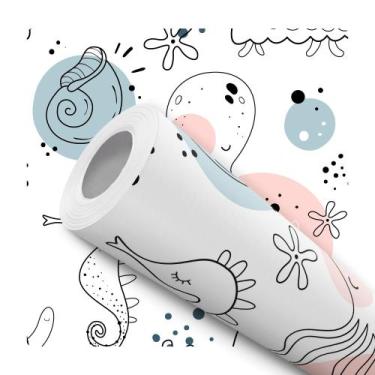 Imagem de Papel de Parede Adesivo Fundo do Mar Ilustração Lineart Minimalista Co