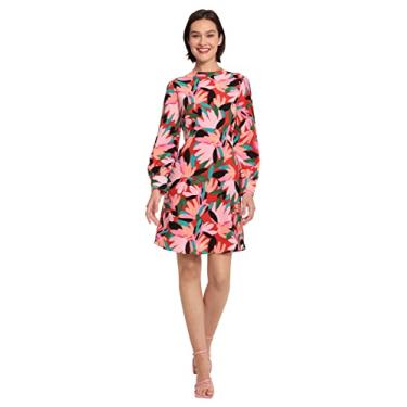 Imagem de Donna Morgan Vestido feminino de manga comprida com estampa floral e gola redonda, Papoula/rosa claro, 36