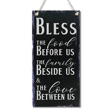 Imagem de CARISPIBET Bless The Food The Family The Love | Placa de decoração de casa Gratidão e oração inspiradora Decoração de casa de cozinha 30,5 x 15,2 cm