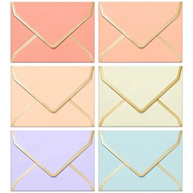 Imagem de Envelopes de convite, pacote com 30 envelopes de 12 x 18 cm para convites, envelopes coloridos com borda dourada, A7, 13,5 x 19,5 cm, 6 cores pastel