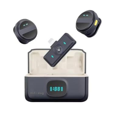 Imagem de Microfone sem fio duplo Lapela marca HiFi dog para iPhone, Samsung e Macbook (2LL - p/iPhone 5 ao 14)