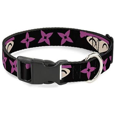 Imagem de Buckle-Down Coleira com clipe de plástico – Estrela Ninja Preto/Rosa – 1,27 cm de largura – Serve para pescoços de 22,86 a 38,10 cm – Grande